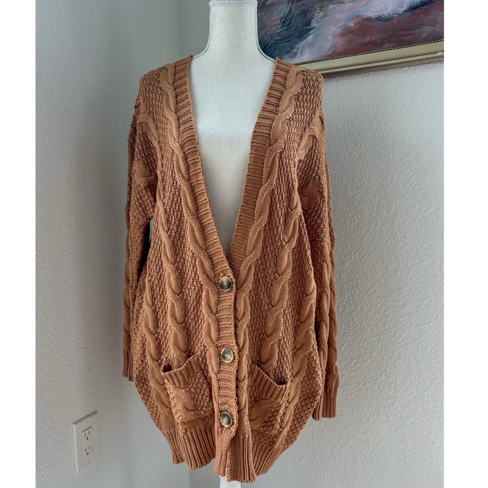 NWT Agnes & Dora Oversized Boyfriend Cardigan Camel Brown Medium